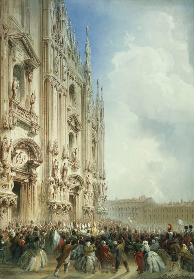 Válka v Itálii: Příjezd císaře Napoleona III a krále Sardinie do Duomo, Milán, 1859 od Carlo Bossoli