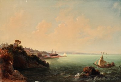 Skalnaté pobřeží a plachetnice od Carlo Brioschi