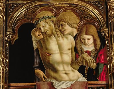 Oplakávání mrtvého Krista, detail z polyptychu SantEmidio, 1473 tempera na detailu panelu 76636 od Carlo Crivelli