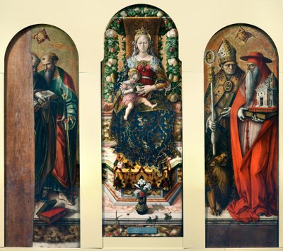 Madona s dítětem a svatí Petr a Pavel, Ansovino a Jeroným od Carlo Crivelli