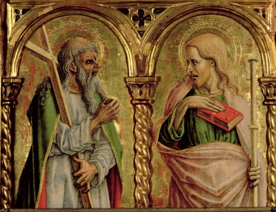 Svatý Ondřej a sv. Jakub Větší, detail z polyptychu SantEmidio, 1473 tempera na detailu panelu 76636 od Carlo Crivelli