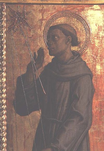Sv. František, detail z polyptychu San Silvestro od Carlo Crivelli