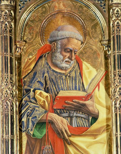 Svatý Petr, detail z polyptychu SantEmidio, 1473 tempera na detailu panelu 76636 od Carlo Crivelli