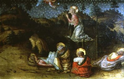 The Agony in the Garden, levá předella panel z polyptychu San Silvestro od Carlo Crivelli