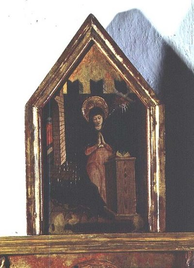 Zvěstování, detail polyptychu San Silvestro od Carlo Crivelli