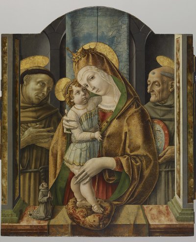 Panna a dítě se svatými a dárcem, kolem 1490 (tempera a plátkové zlato na panelu) od Carlo Crivelli