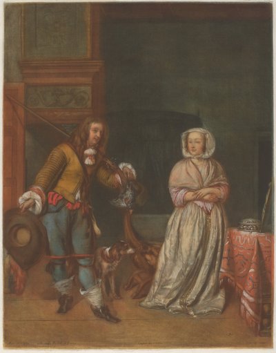 Lovec na návštěvě u dámy od Carlo Lasinio after Gabriel Metsu