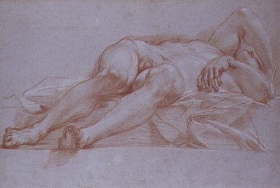 Studie k postavě Sisery, křída na papíře, kolem 1680: předkresba pro mozaiku Jael a Sisera pro kapli Prezentace ve Svatém Petru v Římě. od Carlo Maratta or Maratti