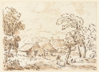 Kresba, Selské obydlí a hrad v hornaté krajině, 1762-1786 od Carlo Marchionni