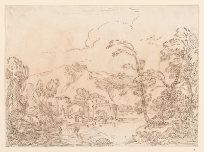Kresba, Vesnice u potoka v hornaté krajině, 1770-86 od Carlo Marchionni