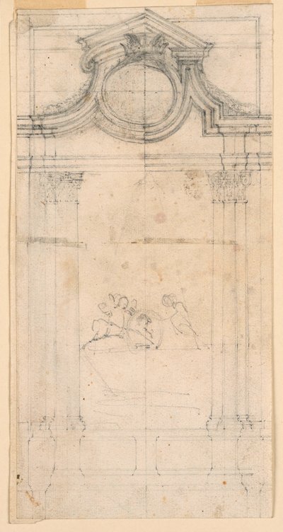 Kresba, Návrh sepulkrálního pomníku pro klášter, asi 1745 od Carlo Marchionni