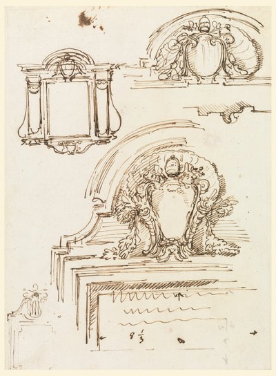 Kresba, nákresy rámů pro sakristii kostela svatého Petra, 1740-58 od Carlo Marchionni
