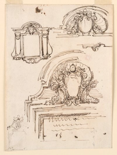 Kresba, nákresy rámů pro sakristii kostela svatého Petra, 1740-58 od Carlo Marchionni