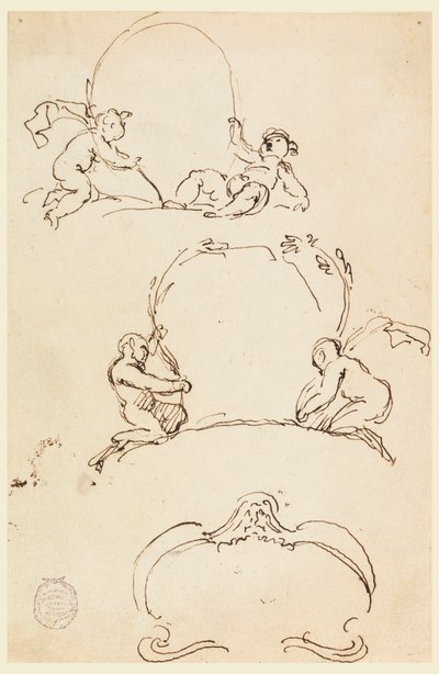Kresba, Tři náčrty kartuší, před rokem 1775 od Carlo Marchionni