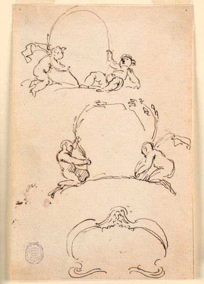 Kresba, Tři náčrty kartuší, před rokem 1775 od Carlo Marchionni