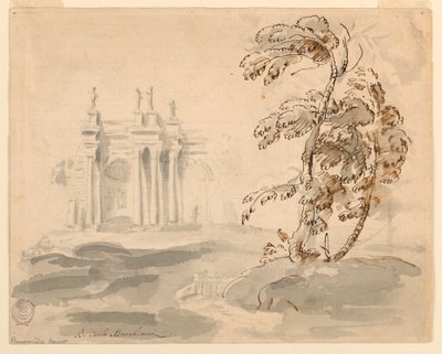 Kresba, Strom v krajině se stavbou, 1756-78 od Carlo Marchionni