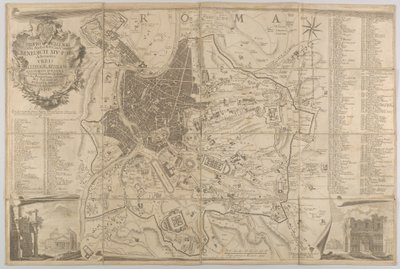 Plán starověkého Říma s pohledem na Pantheon vlevo dole a vítězný oblouk spodní plošina..., 1748 od Carlo Nolli