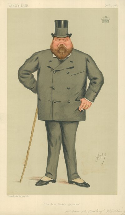 Jeho milost vévoda z Wellingtonu, vnuk železného vévody, 3. ledna 1885, karikatura Vanity Fair od Carlo Pellegrini