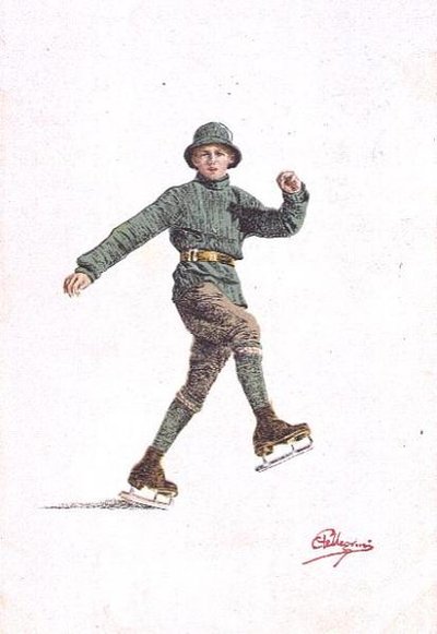 Osamělý muž bruslení (barevné lito) od Carlo Pellegrini