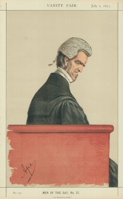Sir John George Shaw-Lefevre, La Reyne le veult, 1. července 1871, karikatura Vanity Fair od Carlo Pellegrini