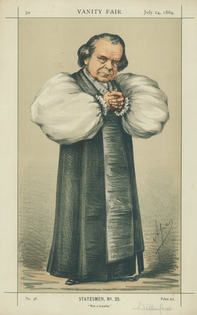 The Bishop of Oxford, Not a Brawler, 24. července 1869, karikatura Vanity Fair od Carlo Pellegrini