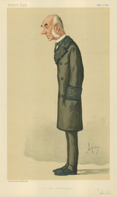 Správný čest Sir Edward Thornton, bezpečný velvyslanec, 27. března 1886, karikatura Vanity Fair od Carlo Pellegrini