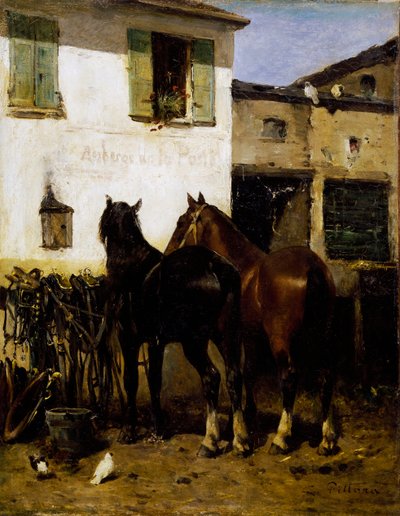 Post-horses, obraz Carlo Pittara (1836-1891), olej na plátně, 41x32 cm, Itálie od Carlo Pittara