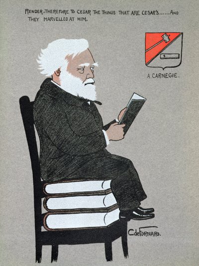 Karikatura Andrewa Carnegieho (1835-1919) ilustrace z filmu Milionáři Ameriky od Carlo de Fornaro