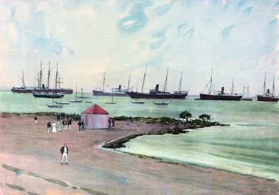 Zajatá španělská plavidla v Anchor v Man-of-War Harbor, Key West.-- Pohled z Esplanade poblíž kasáren armády Spojených států od Carlton Theodore Chapman
