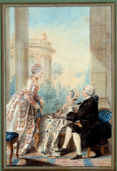Monsieur a Madame de Saint Vast a Mademoiselle de Beauregard Akvarel od Louis Carrogis dit Carmontelle od Carmontelle