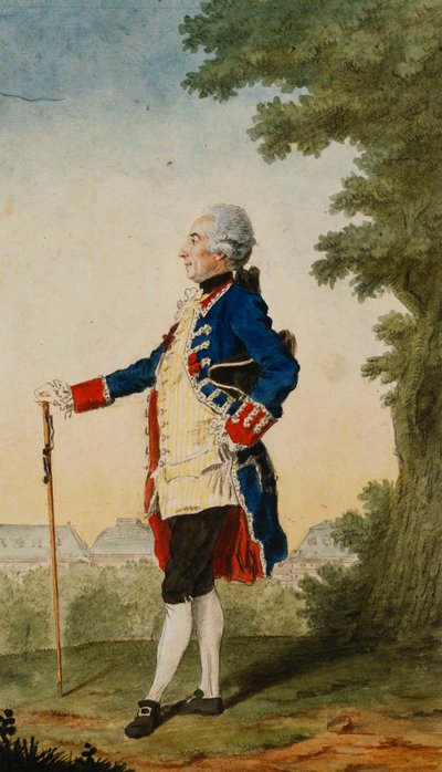 Baron de Bombelles v Tuileries, 1765 od Carmontelle