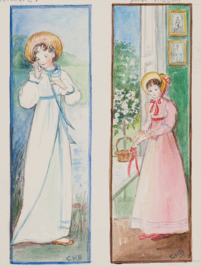 Elizabeth Bennet a Emma Woodhouse, 2011 (wc na papíře) od Caroline Hervey Bathurst