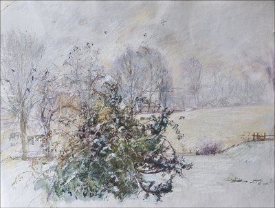 Zima z našeho okna, 2009 (pastel & wc na papíře) od Caroline Hervey Bathurst