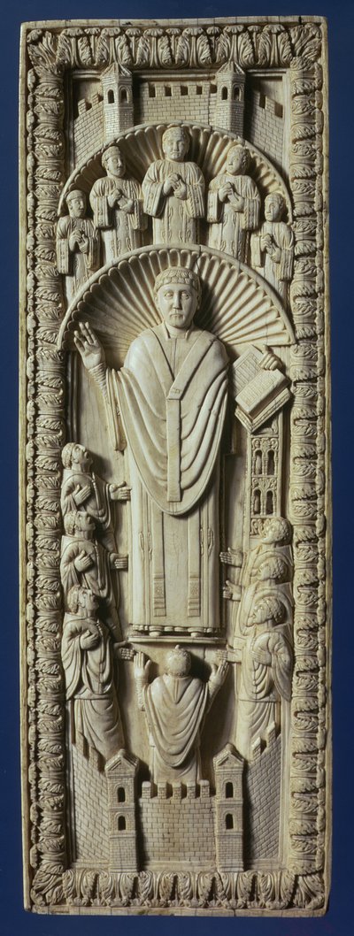 Arcibiskup ve svém sboru, kolem roku 875 n. l. (panel ze slonoviny) od Carolingian School