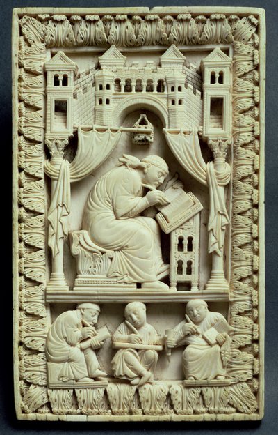 Svatý Řehoř píše s písaři pod sebou, francouzsko-německá škola, asi 850-875 od Carolingian School