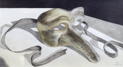Karnevalová maska II (tužka a akvarel na papíře) od Carolyn Hubbard Ford