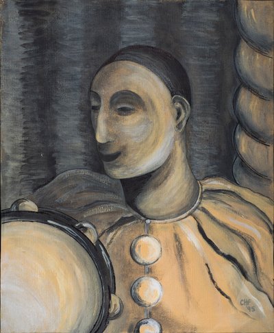 Klaun s tamburínou, 1995 (akryl na papíře) od Carolyn Hubbard Ford
