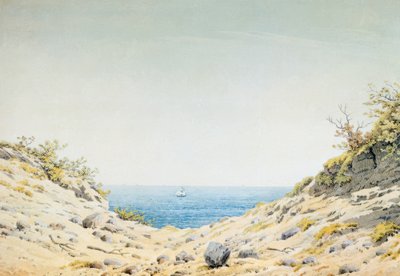 Pohled na moře skrz prohlubeň v břehu od Caspar David Friedrich