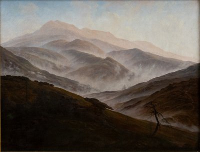 Německy: Riesengebirgslandschaft mit aufsteigendem Nebel Krkonošská krajina se stoupající mlhou od Caspar David Friedrich