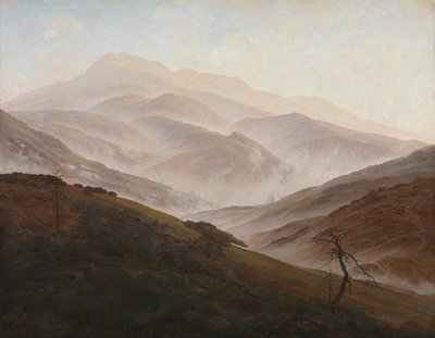 Krajina Krkonoš se stoupající mlhou od Caspar David Friedrich