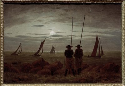 Měsíční noc na pláži s rybáři od Caspar David Friedrich