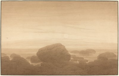 Východ měsíce na prázdném pobřeží od Caspar David Friedrich