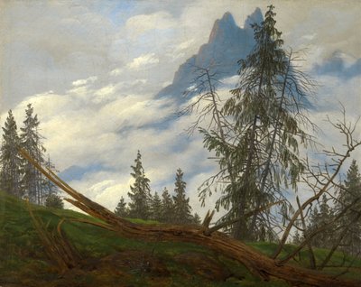 Horský vrchol s plujícími mraky od Caspar David Friedrich