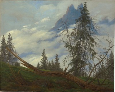 Horský vrchol s plujícími mraky od Caspar David Friedrich