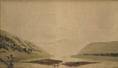 Horská krajina s řekou v dopoledních hodinách, 183035 (wc a tempera na průhledném papíře) (pár k 265365) od Caspar David Friedrich