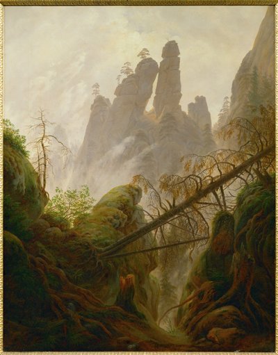 Skalnatá krajina v Elbsandsteingebirge (malba na plátně) od Caspar David Friedrich