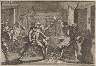 Albrecht von Valdštejn, vévoda z Friedlandu, je zavražděn svými vlastními vojáky, 1634 od Caspar Luyken (attributed to)
