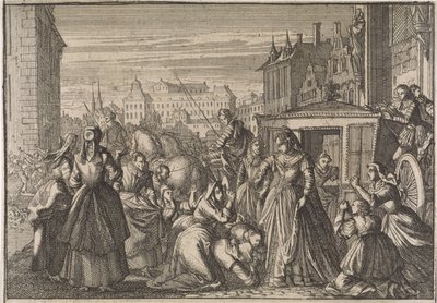 Ženy klečící před královnou Annou v Paříži a prosí ji, aby snížila daně, 1645 od Caspar Luyken (attributed to)