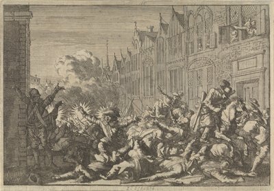 Hněv obsazený Mazarinovými příznivci přepadený deseti zbraněmi guvernéra De Rohana, 1652 od Caspar Luyken