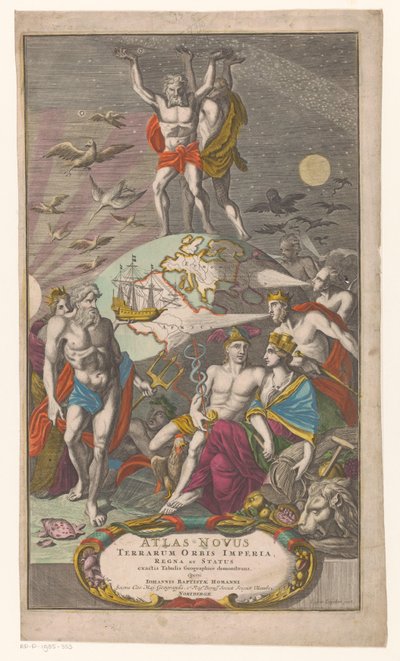 Atlas a Hercules dragen sternerhemel Název: Johann Baptista Homan, Nový atlas světových říší, království a států s přesnými zeměpisnými tabulkami, 1710 od Caspar Luyken